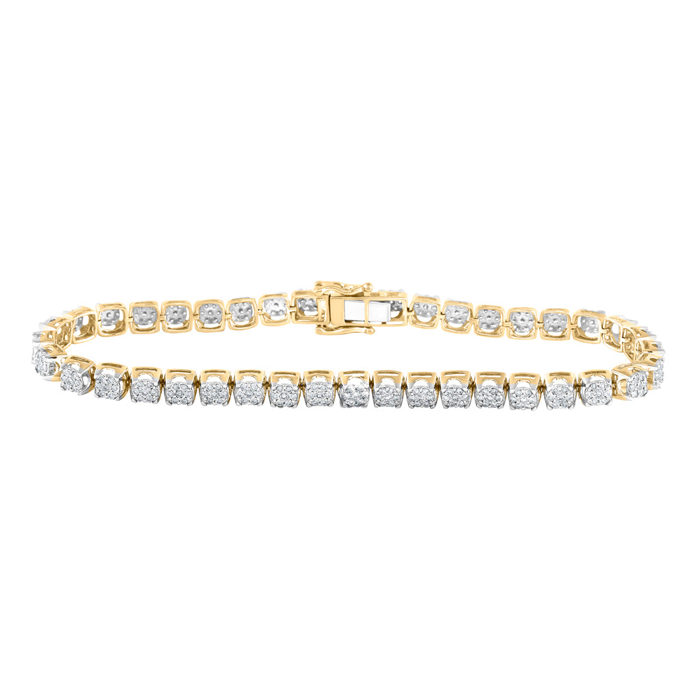10K Yellow Gold Mens Round Diamond Cluster Fashion Bracelet 3 Cttw