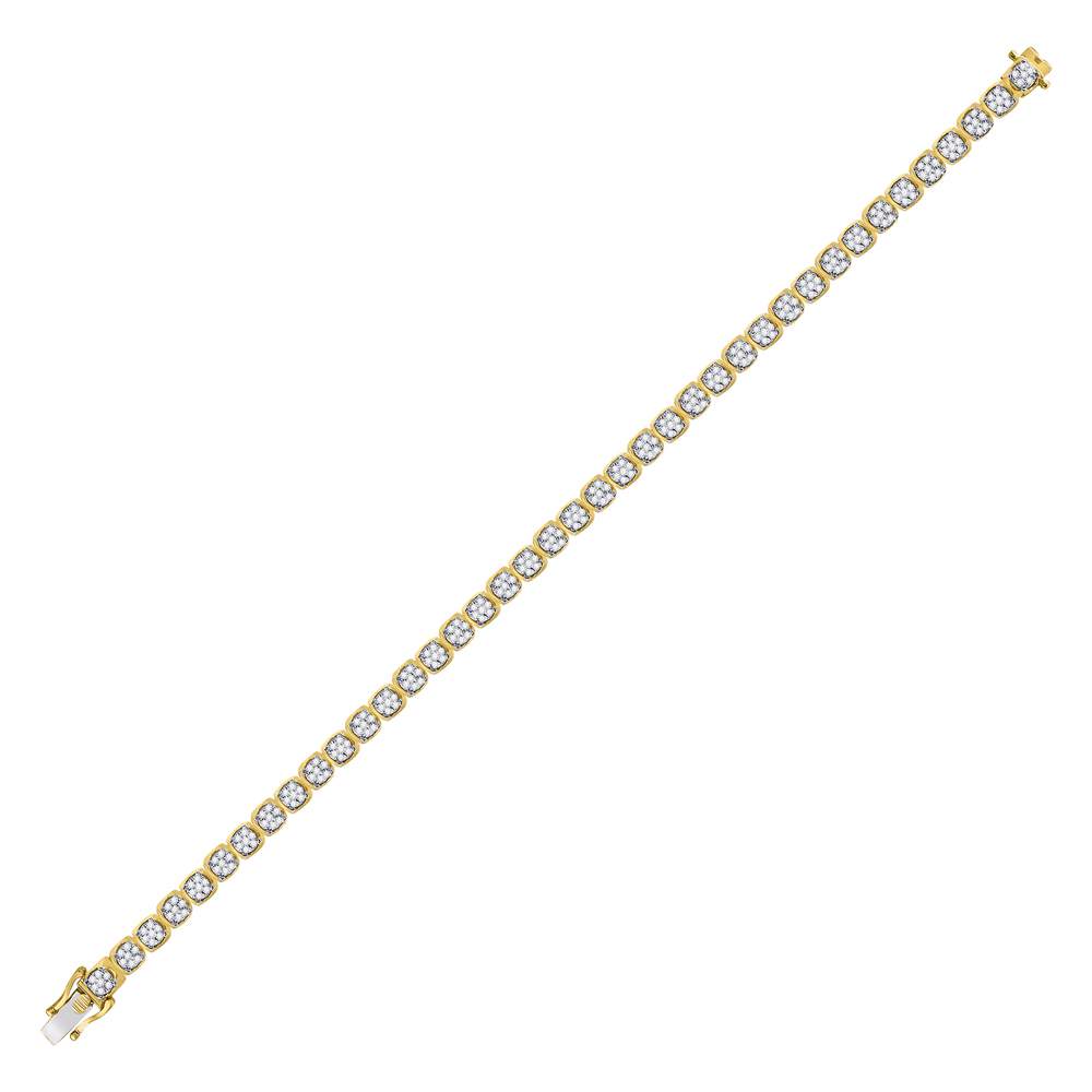 10K Yellow Gold Mens Round Diamond Cluster Fashion Bracelet 3 Cttw