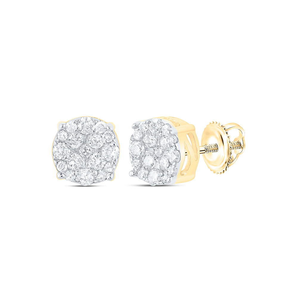 10K Yellow Gold Round Diamond Cluster Earrings 1/5 Cttw