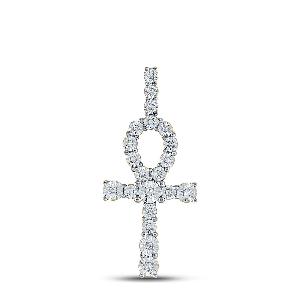 10K Yellow Gold Mens Round Diamond Ankh Cross Charm Pendant 1/5 Cttw, Length: 1.79 In, Width: 0.78 In