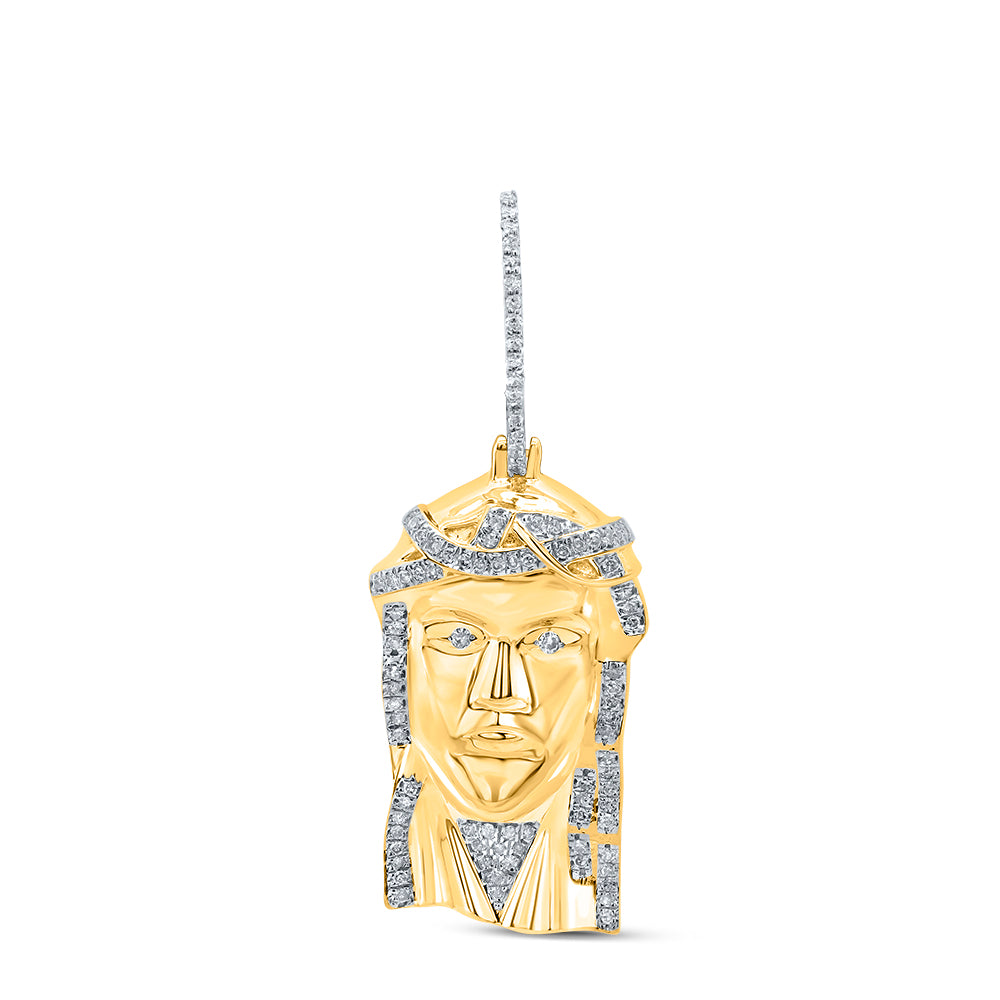 10K Yellow Gold Mens Round Diamond Jesus Face Charm Pendant 1/4 Cttw