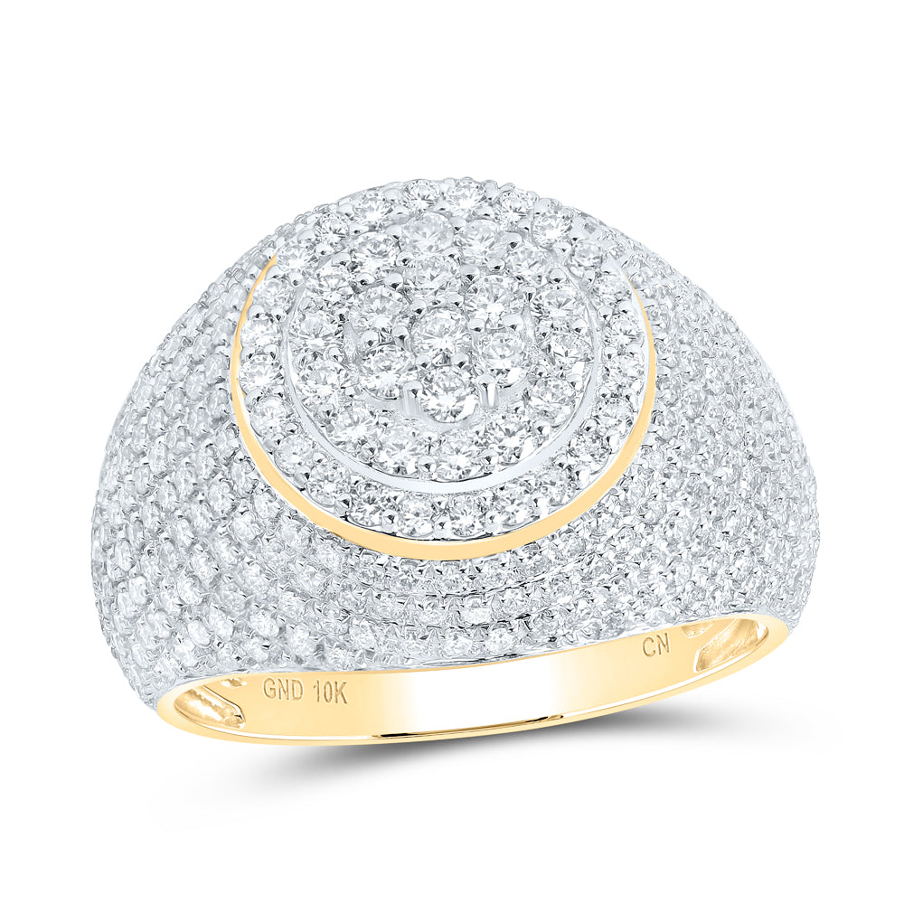 10K Yellow Gold Mens Round Diamond Flower Cluster Ring 2 Cttw, Mens Size: 7-13