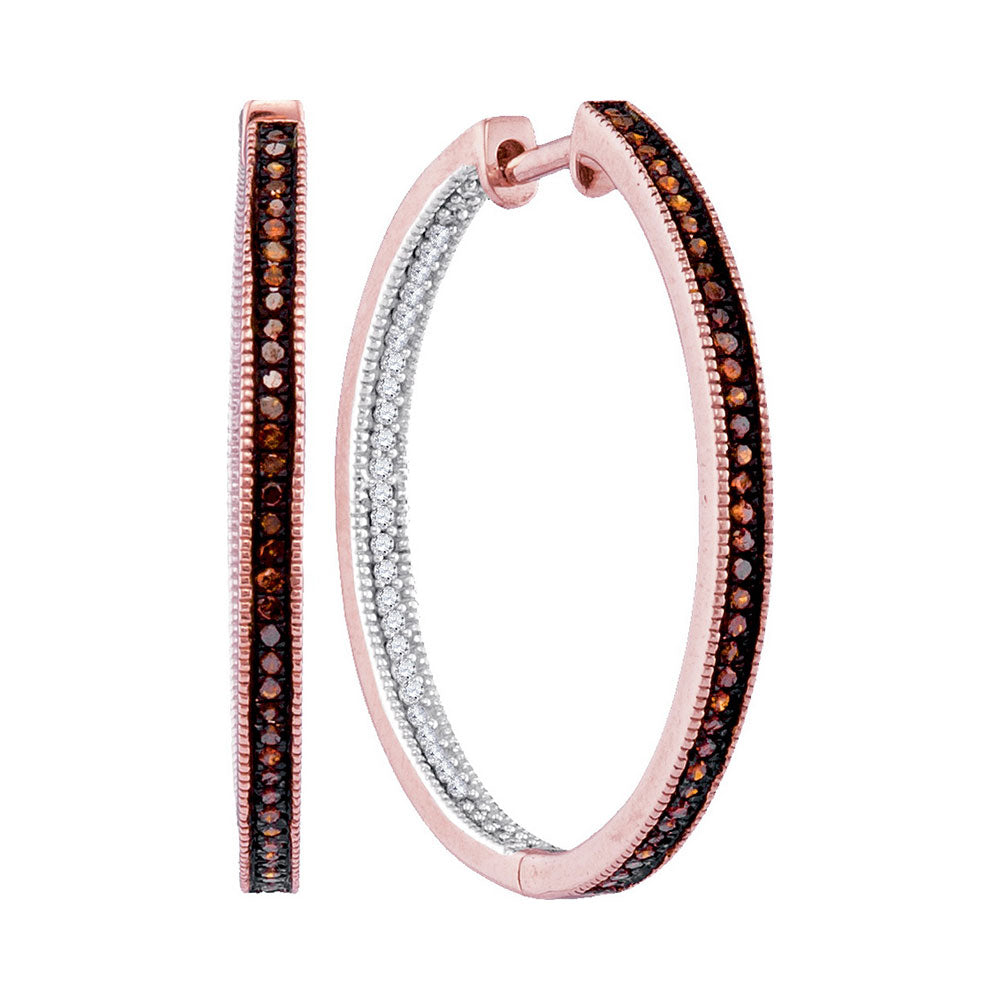 10kt Rose Gold 1/2 Cttw Diamond Red Hoops