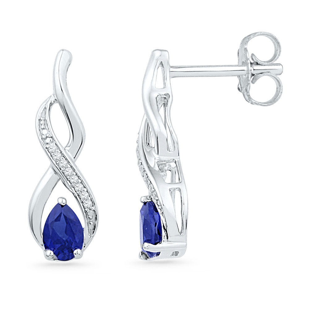 10K White Gold Womens Pear Synthetic Blue Sapphire Diamond Stud Earrings 1 Cttw