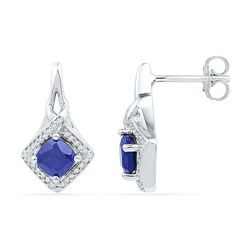 10kt White Gold Womens Round Lab-created Blue Sapphire Stud Earrings 2.00 Cttw