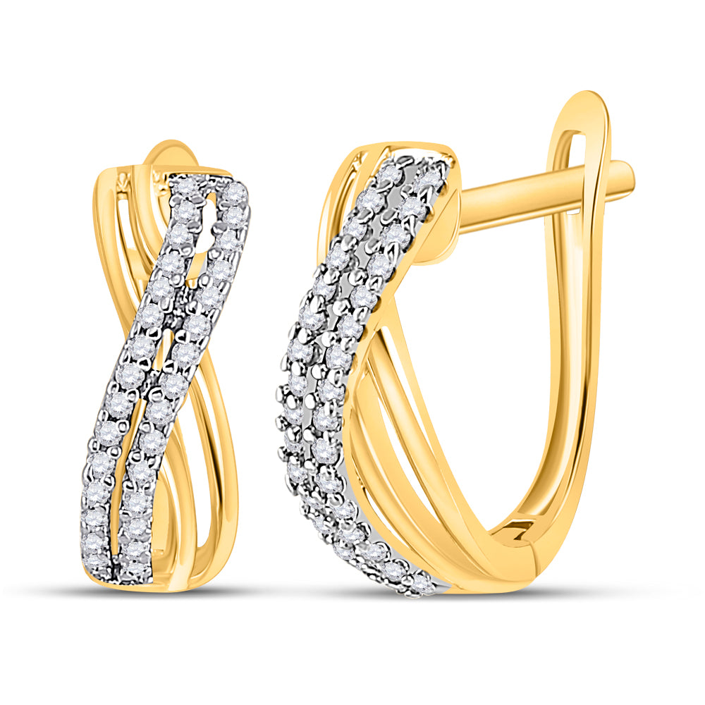 10K Yellow Gold Womens Round Diamond Hoop Earrings 1/5 Cttw, Length: 0.5 In, Width: 0.19 In
