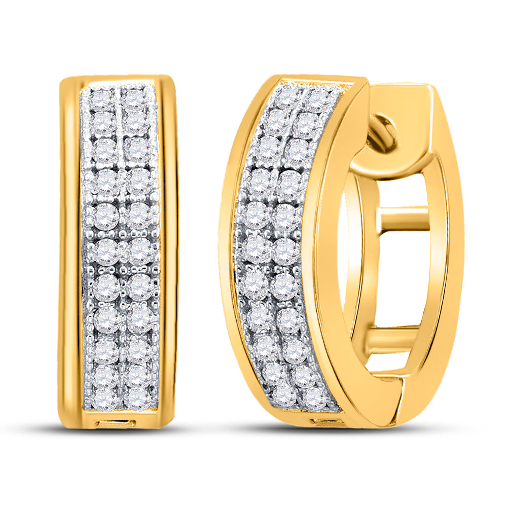10kt Yellow Gold Womens Round Diamond Double Row Huggie Hoop Earrings 1/6 Cttw