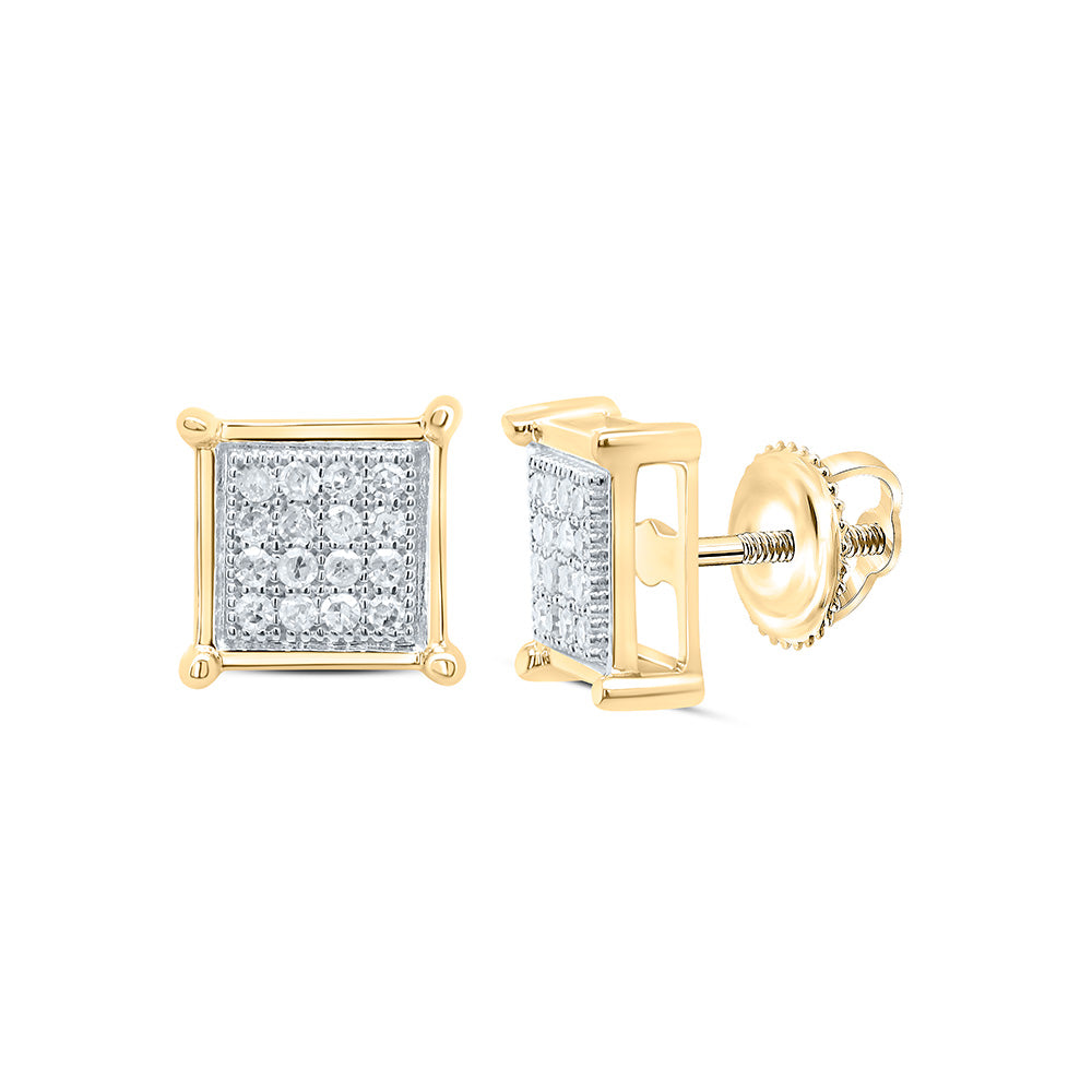 10kt Yellow Gold Womens Round Diamond Cluster Earrings 1/10 Cttw