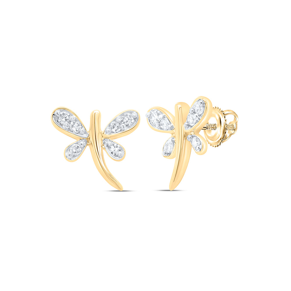 10kt Yellow Gold 1/20 Cttw Diamond Butterfly Earrings