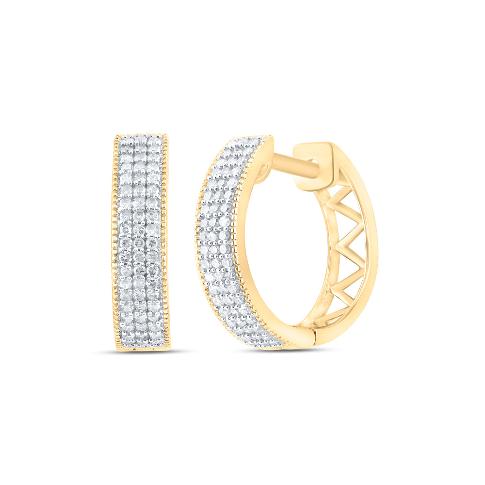 10kt Yellow Gold Womens Round Diamond Triple Row Pave Hoop Earrings 1/3 Cttw