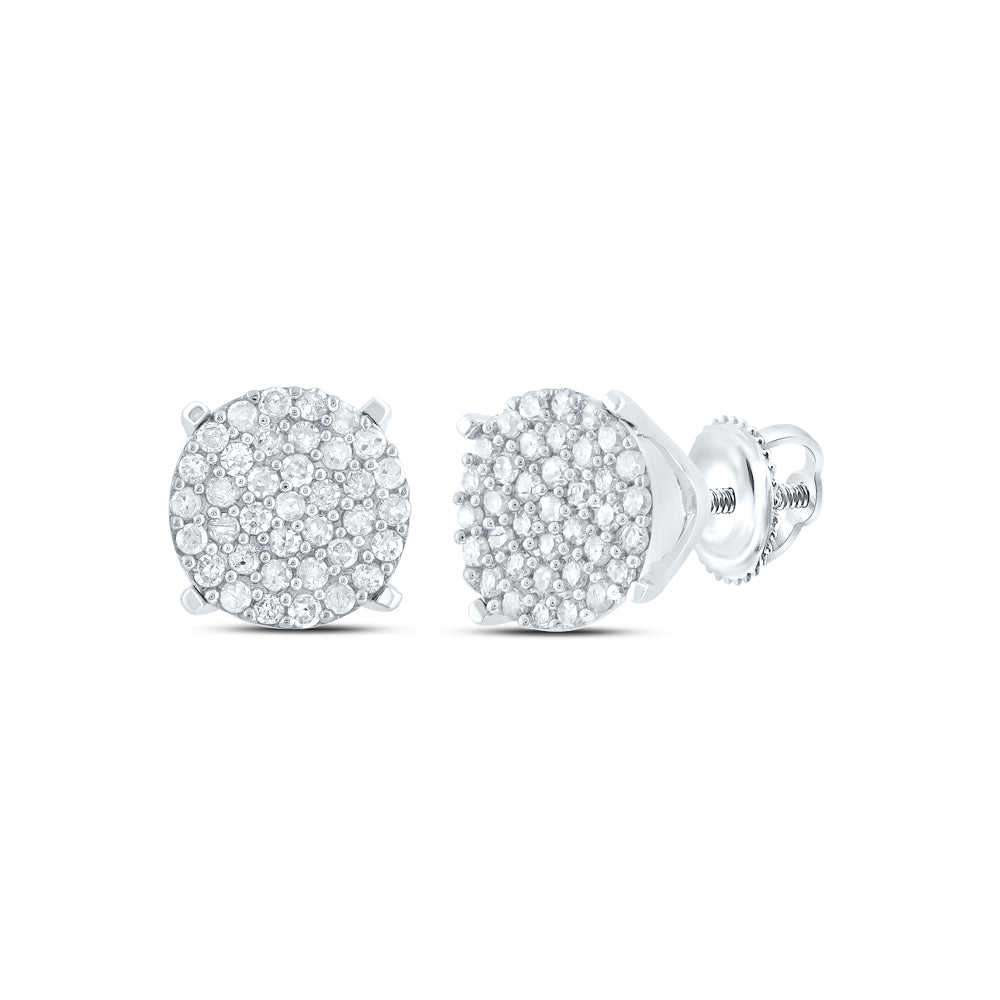 10kt White Gold Womens Round Diamond Circle Cluster Stud Earrings 1/4 Cttw