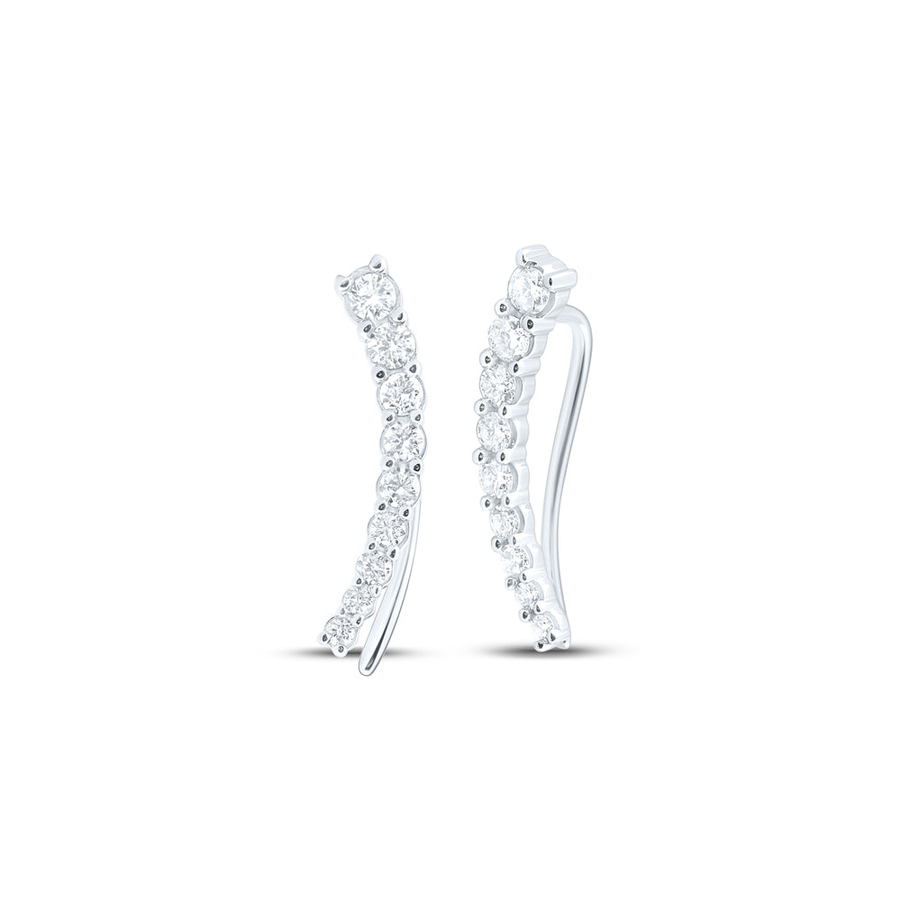 10K White Gold Womens Round Diamond Graduated Climber Earrings 1/2 Cttw
