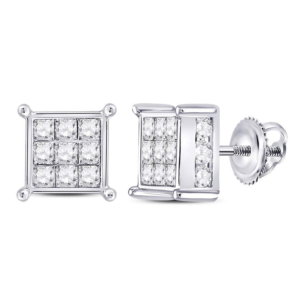 14K White Gold Womens Princess Diamond Square Earrings 2 Cttw