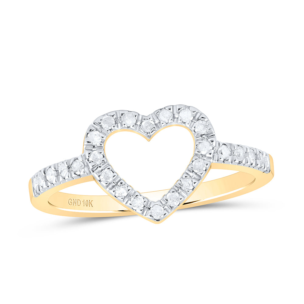 10K Yellow Gold Womens Round Dia. Heart Ring 1/5ctw, Women's Size: 5-10