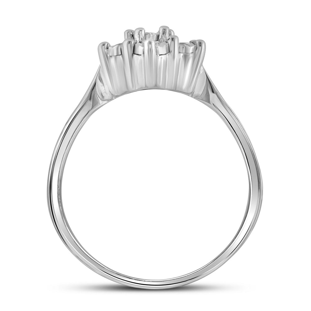 Sterling Silver Womens Round Diamond Illusion-set Flower Cluster Ring 1/10 Cttw, Womens Size: 5-10