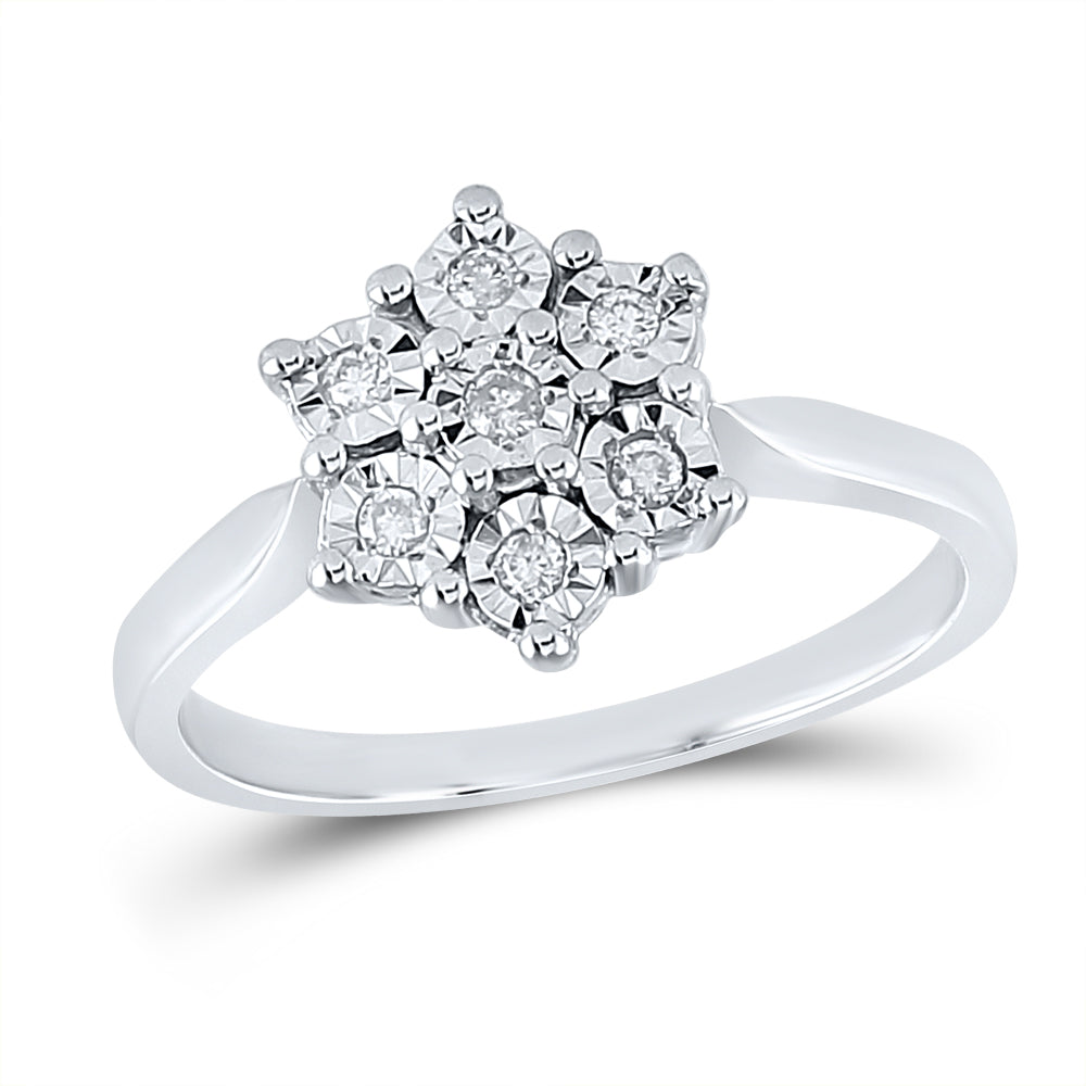 Sterling Silver Womens Round Diamond Illusion-set Flower Cluster Ring 1/10 Cttw, Womens Size: 5-10