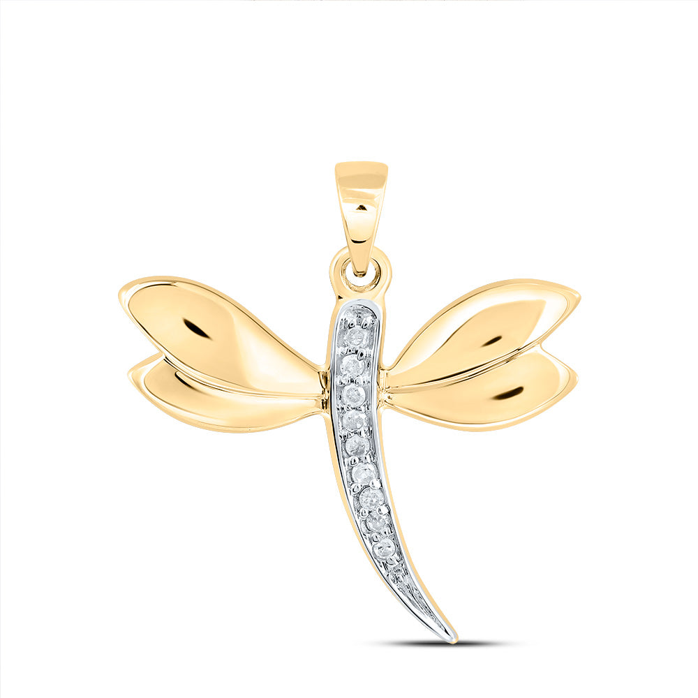 10K Yellow Gold Womens Round Diamond Butterfly Pendant .03 Cttw, Length: 0.67 In, Width: 0.47 In
