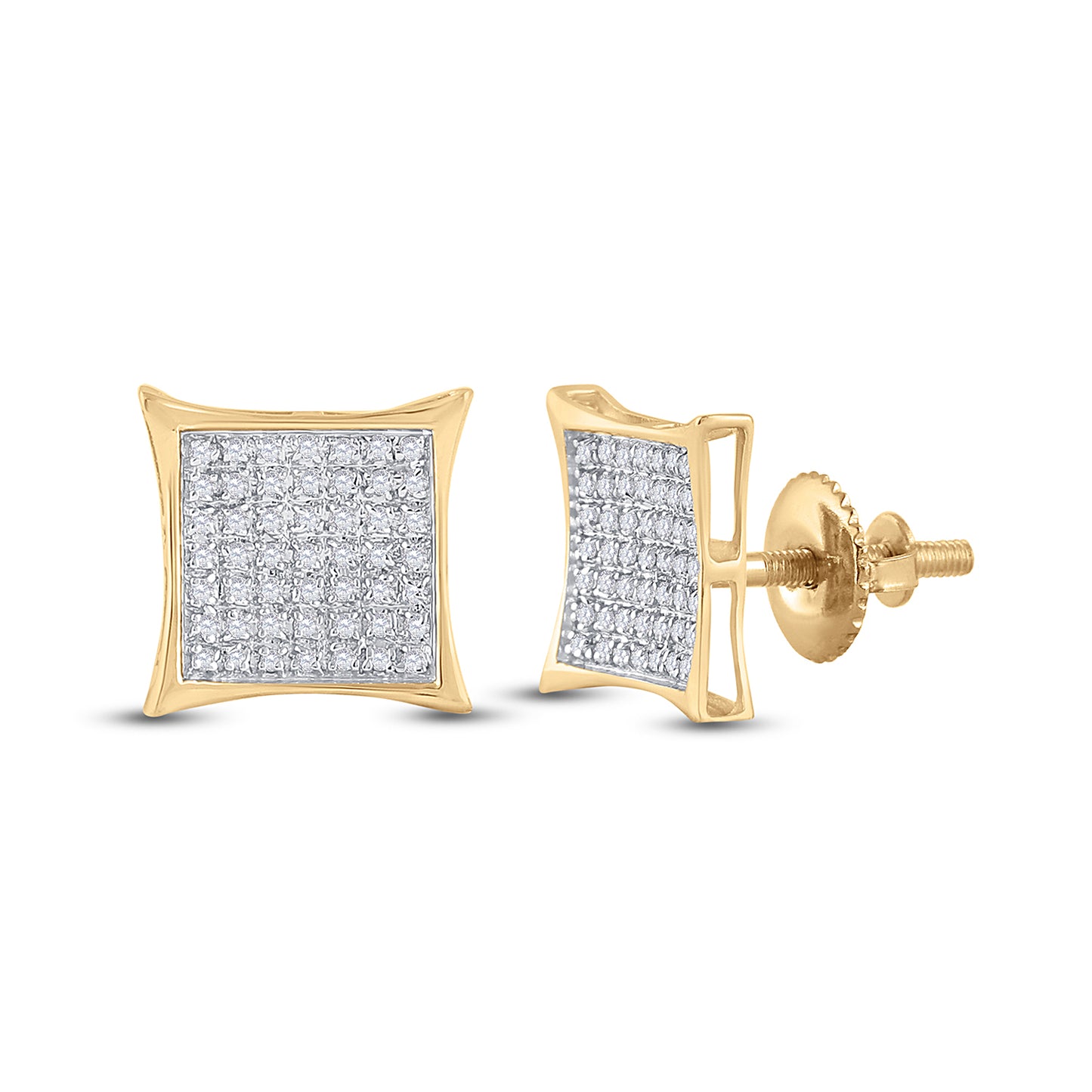 10K Yellow Gold Womens Round Diamond Kite Square Earrings 1/3 Cttw
