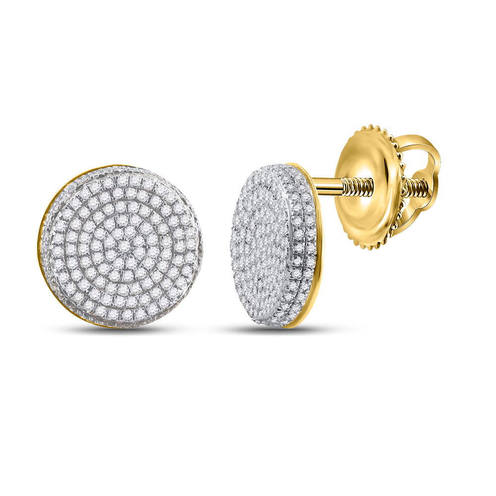 10K Yellow Gold Round Diamond Circle Cluster Stud Earrings 5/8 Cttw