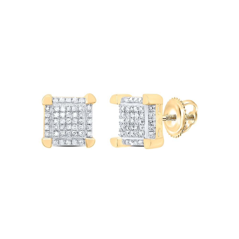 10K Yellow Gold Round Diamond Square Cluster Stud Earrings 1/6ctw