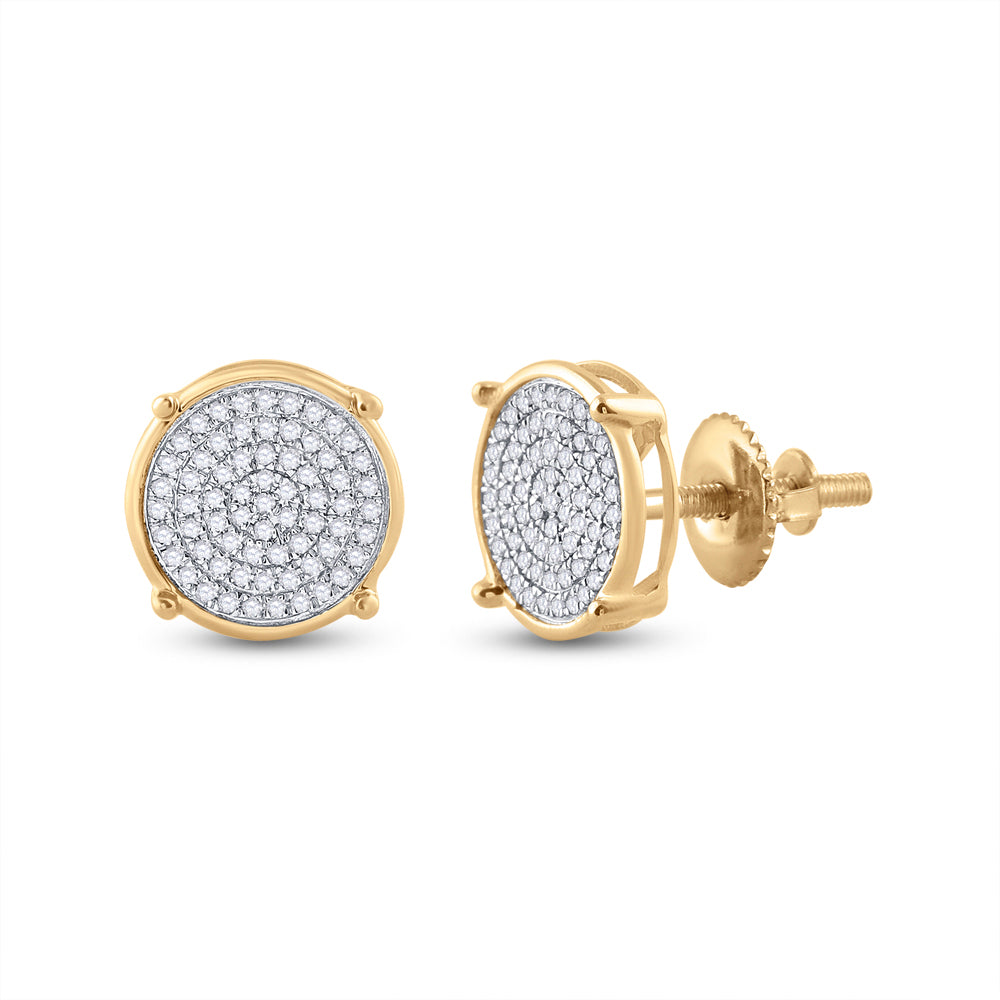 10K Yellow Gold Round Diamond Circle Disk Cluster Earrings 1/4 Cttw, Length: 0.37 In, Width: 0.35 In