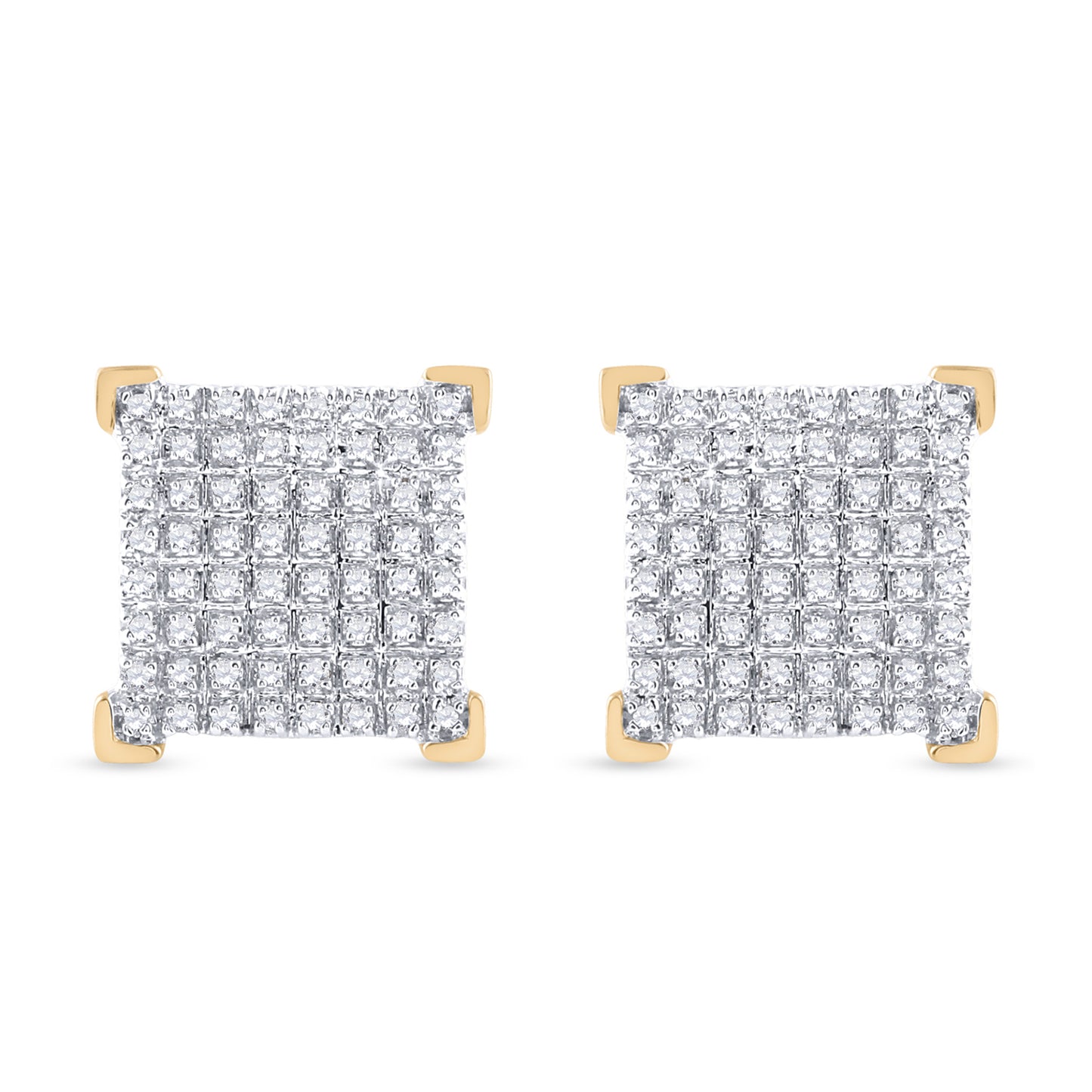 10K Yellow Gold Round Diamond Square Earring 1/3ctw