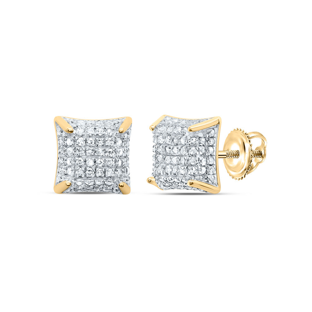 10K Yellow Gold Round Diamond Square Stud Earrings 1/3 Cttw