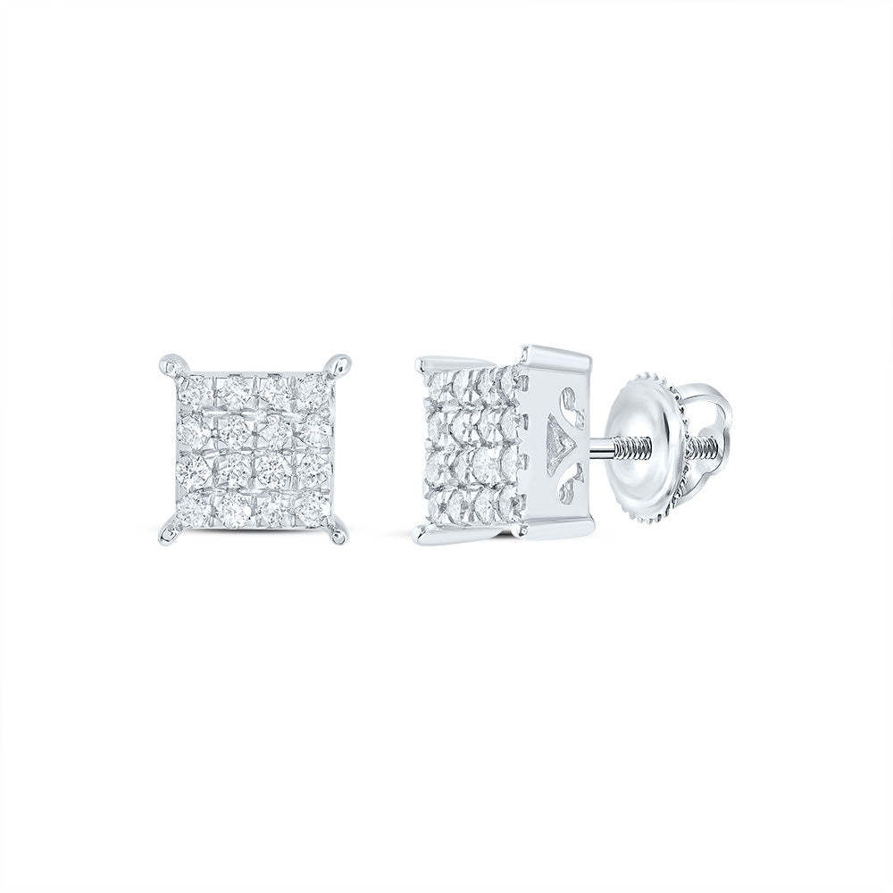 10K White Gold Women's Round Diamond Sq Earrings 1/4ctw