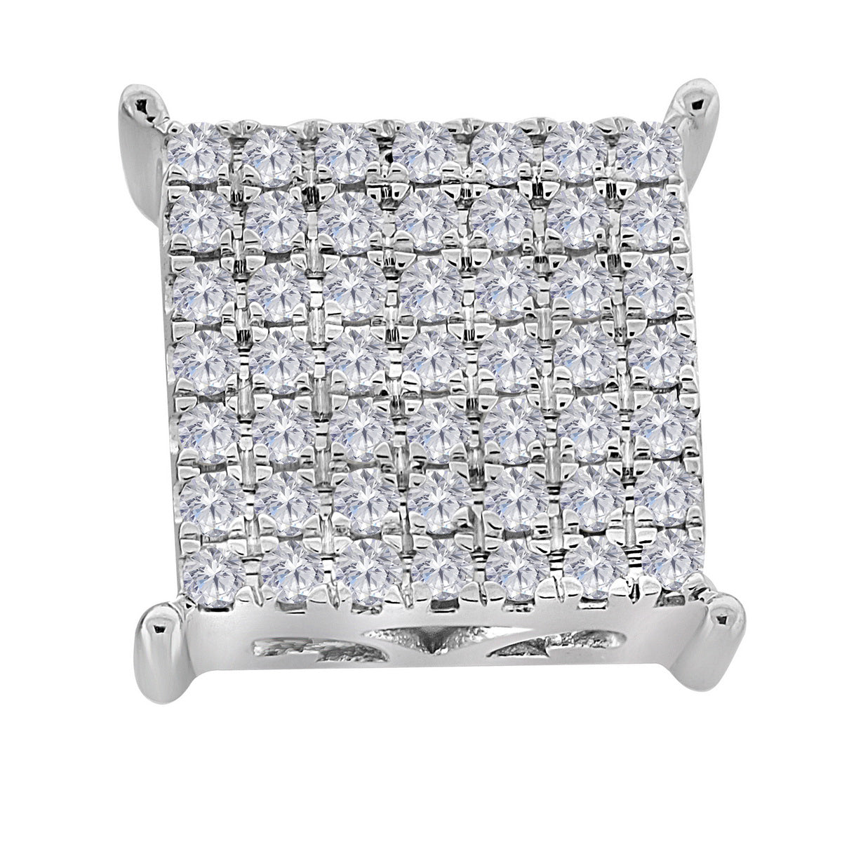 10K White Gold Womens Round Diamond Square Cluster Stud Earrings 3/4 Cttw