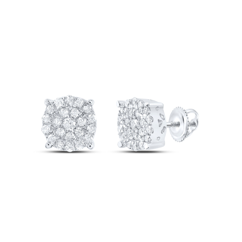 10K White Gold Womens Round Diamond Concentric Circle Cluster Earrings 1/2 Cttw, Length: 0.28 In, Width: 0.28 In