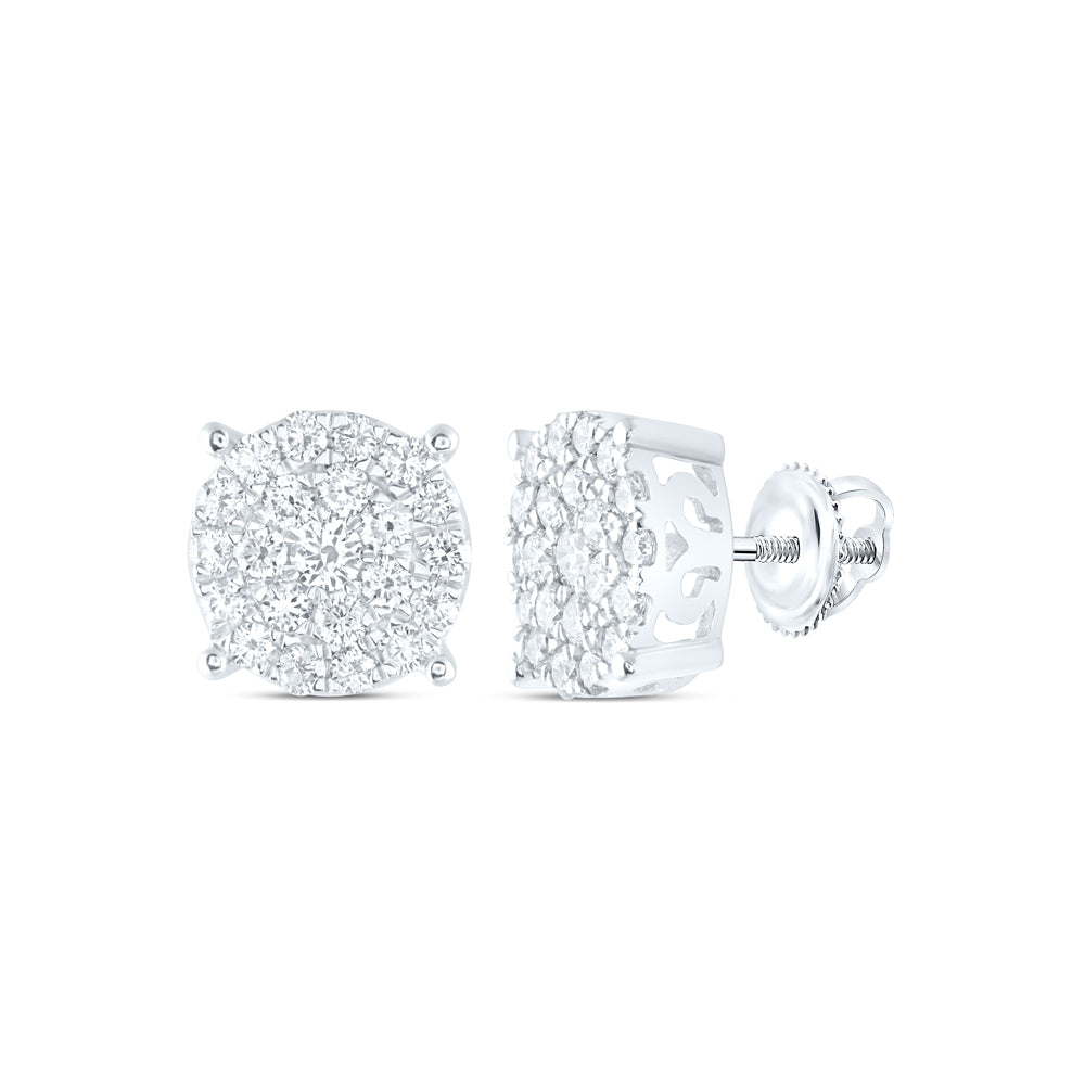 10K White Or Yellow Gold Womens Round Diamond Cluster Earrings