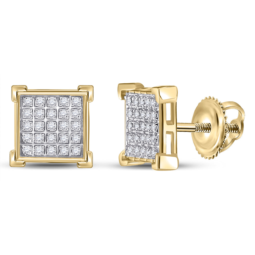 10K Yellow Gold Round Diamond Square Earring 1/6ctw