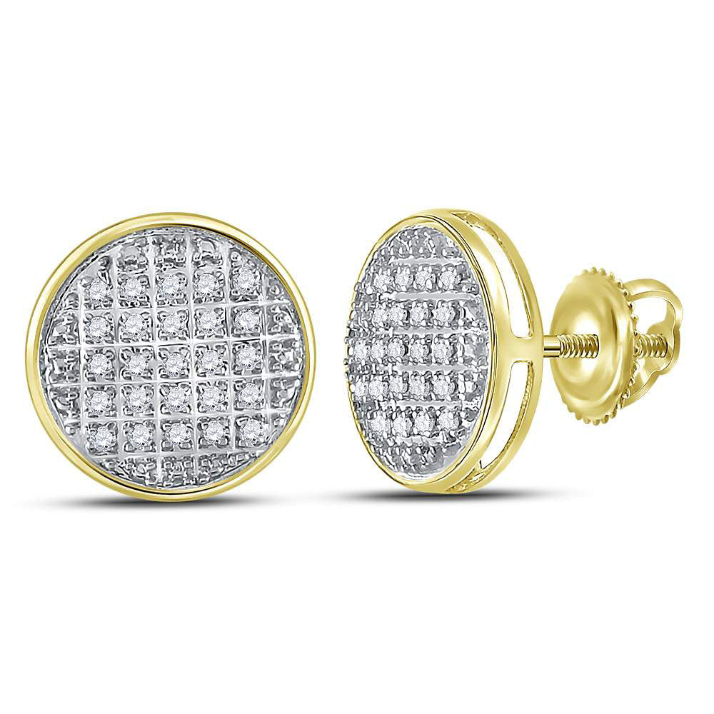 10K Yellow Gold Round Diamond Circle Cluster Stud Earrings 1/8 Cttw, Length: 0.41 In, Width: 0.43 In