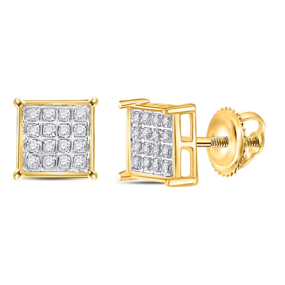 10K Yellow Gold Womens Round Diamond Square Cluster Earrings 1/10 Cttw