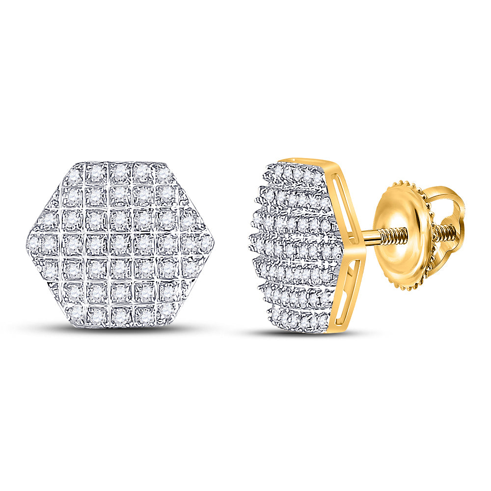 10K Yellow Gold Round Diamond Hexagon Earrings 1/5 Cttw