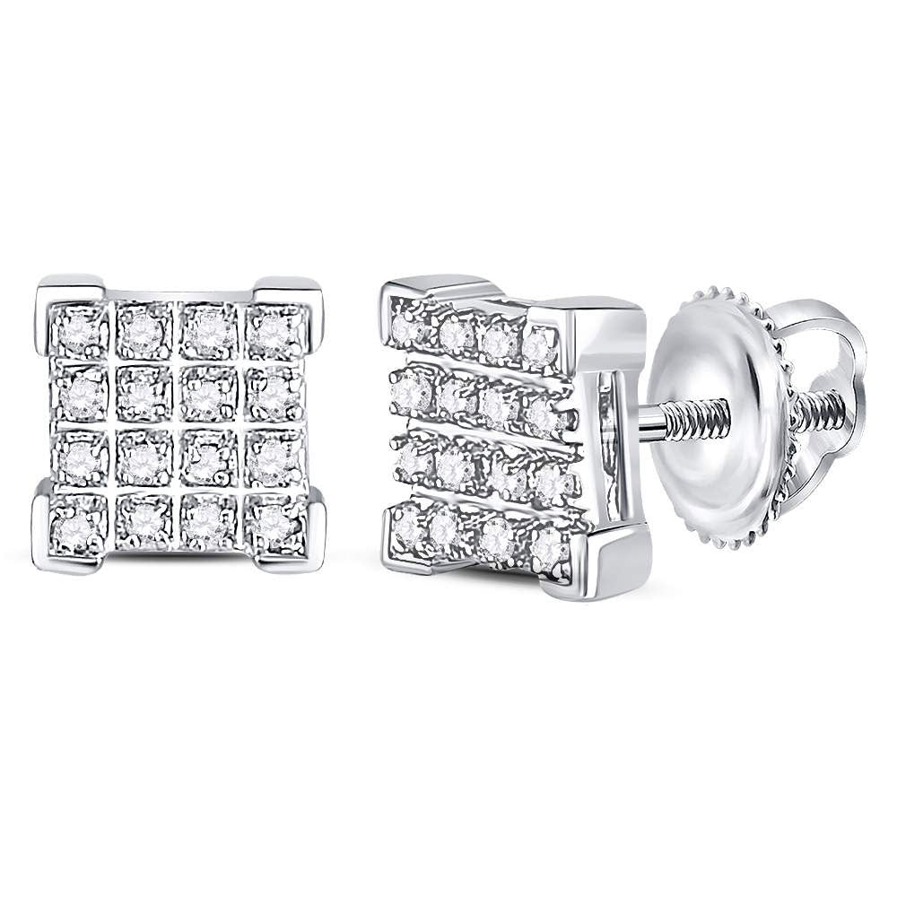 10K Yellow Or White Gold Round Diamond Square Cluster Earrings 1/10 Cttw