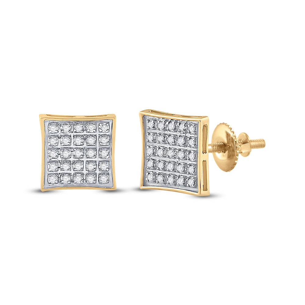 10K Yellow Gold Round Diamond Kite Square Earrings 1/6 Cttw