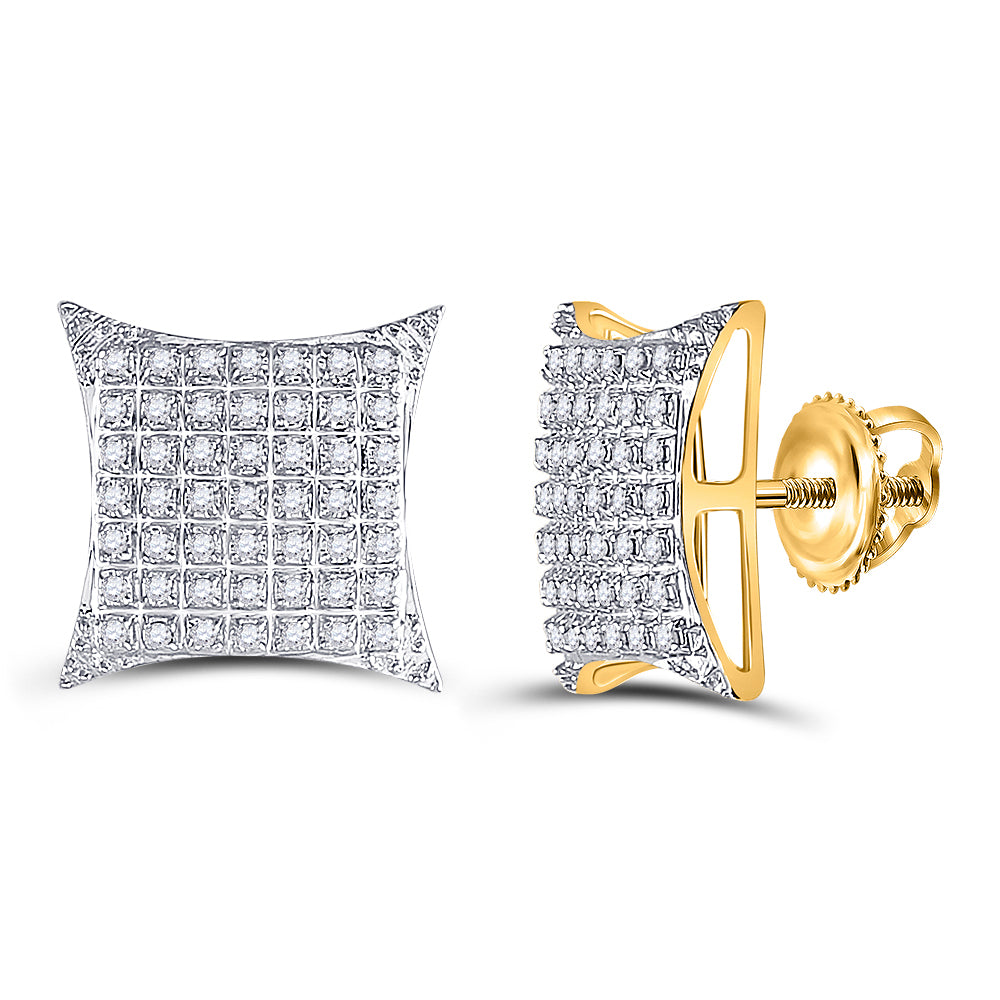 10K Yellow Gold Round Diamond Square Kite Cluster Stud Earrings 1/3 Cttw