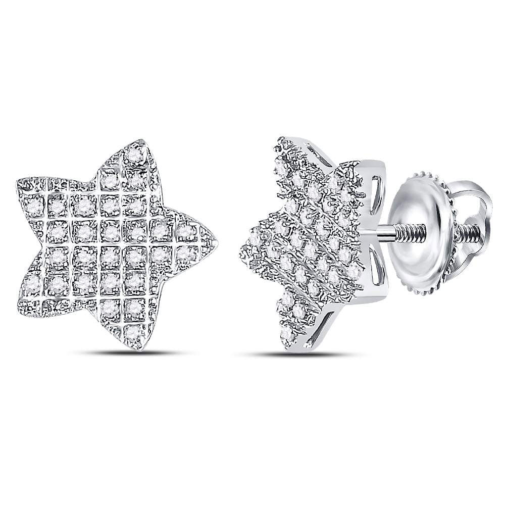 10K Yellow Or White Gold Mens Round Diamond Star Cluster Earrings 1/6 Cttw