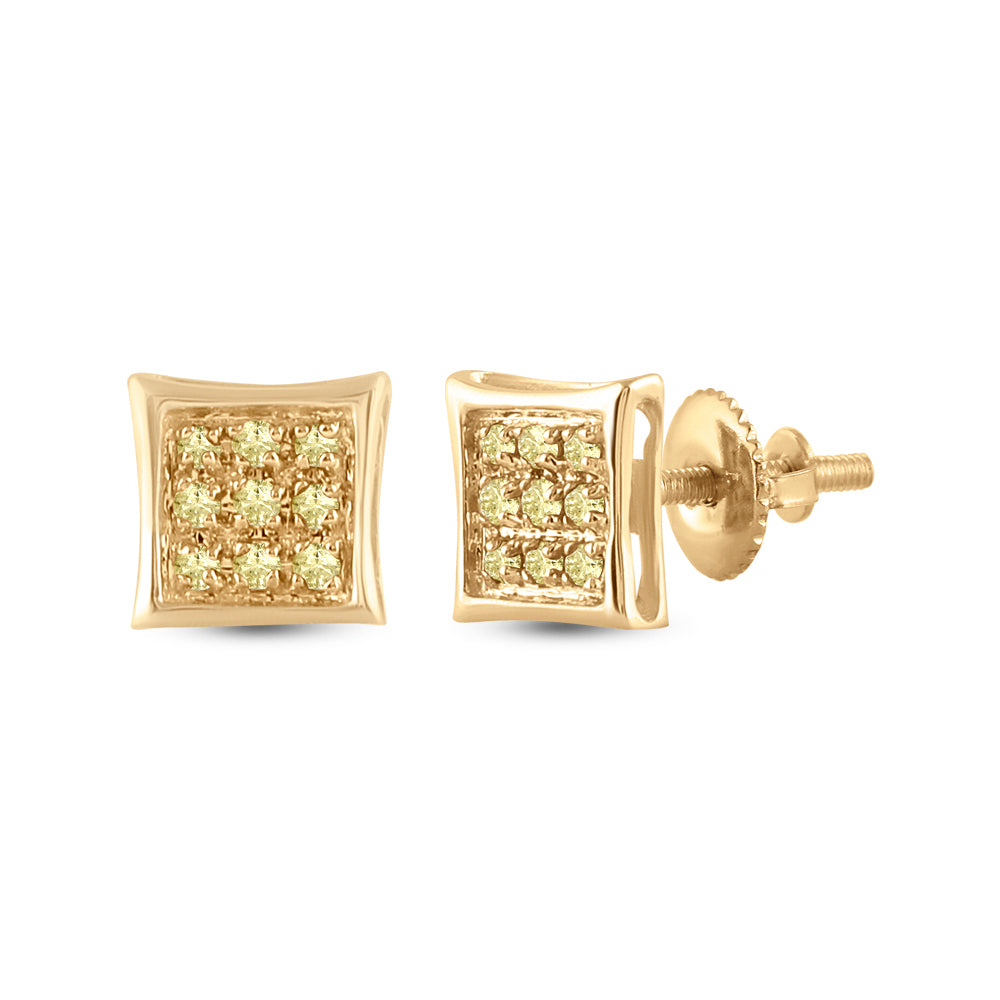 10K Yellow Gold Round Yellow Color Enhanced Diamond Square Earrings 1/20 Cttw