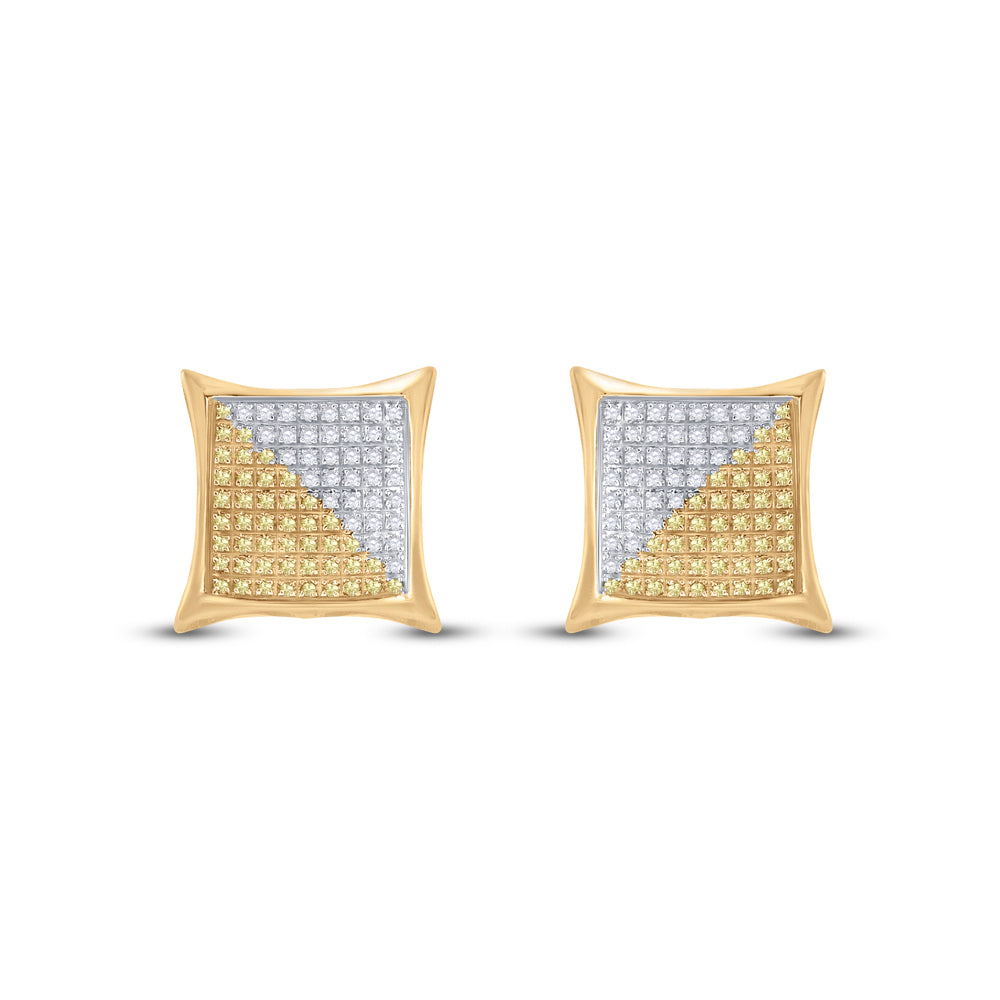 10K Yellow Gold Round Yellow Color Enhanced Diamond Kite Square Earrings 1/2 Cttw, Length: 0.51 In, Width: 0.51 In