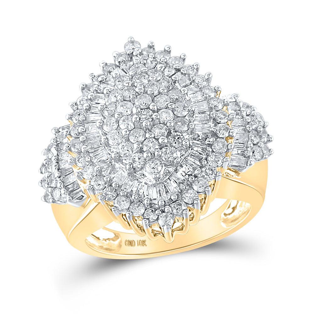 10K Yellow Gold Womens Round Diamond Oval Cluster Ring 2 Cttw, Womens Size: 5-10