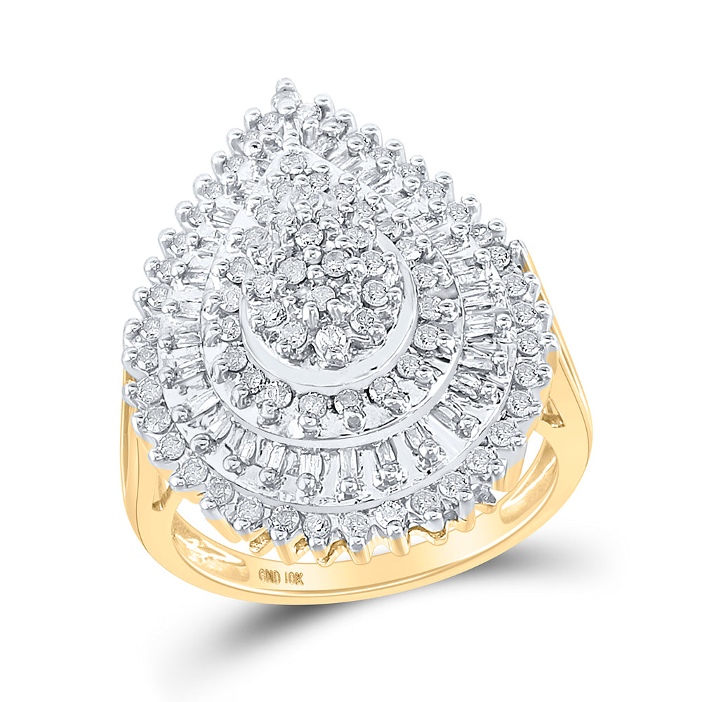 10K Yellow Gold Womens Round Diamond Teardrop Cluster Ring 7/8 Cttw, Womens Size: 5-10