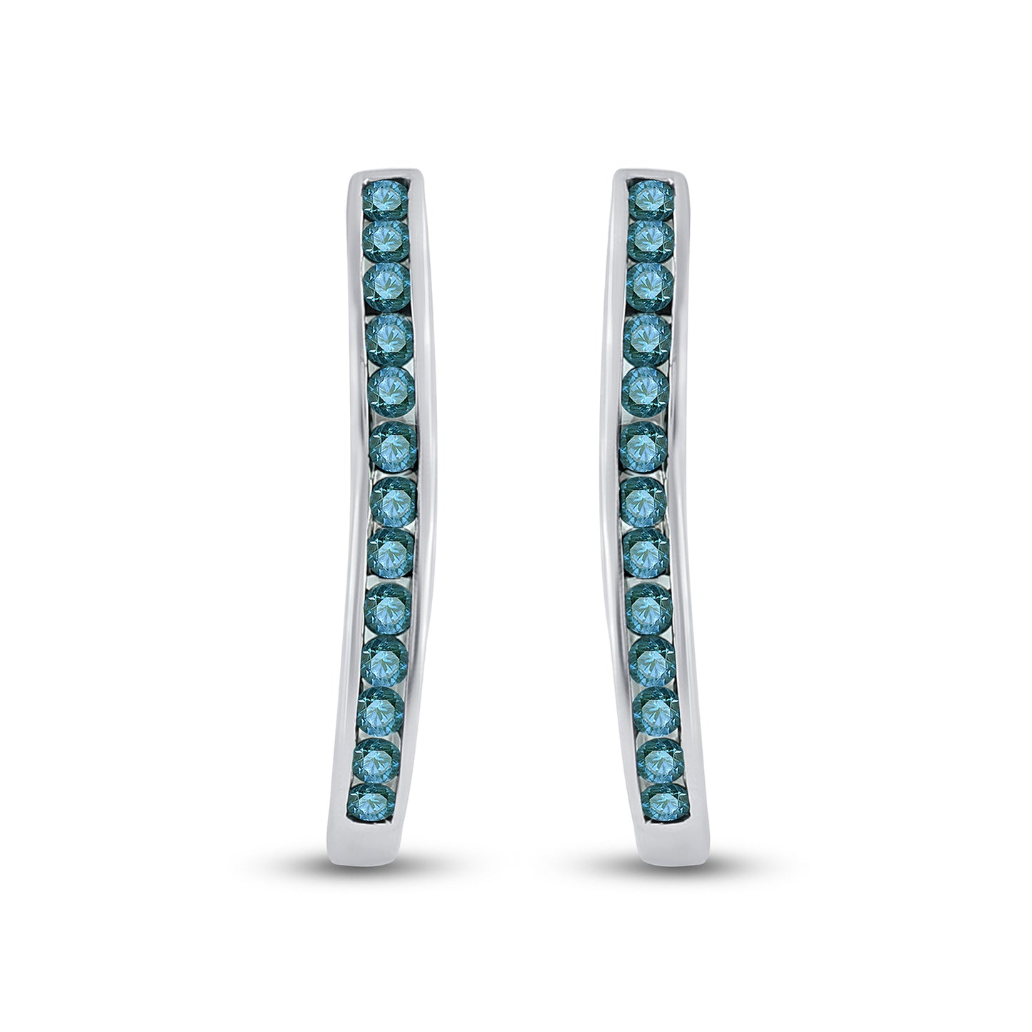 10K White Gold Womens Round Blue Color Enhanced Diamond Hoop Earrings 1/4 Cttw, Length: 0.56 In, Width: 0.1 In