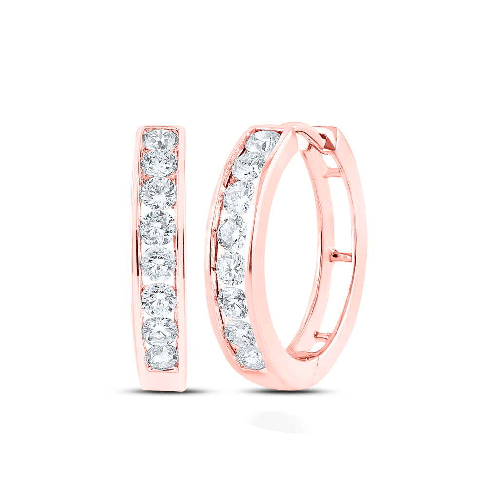 10K Rose Gold Womens Round Diamond Hoop Earrings 1 Cttw, Length: 0.74 In