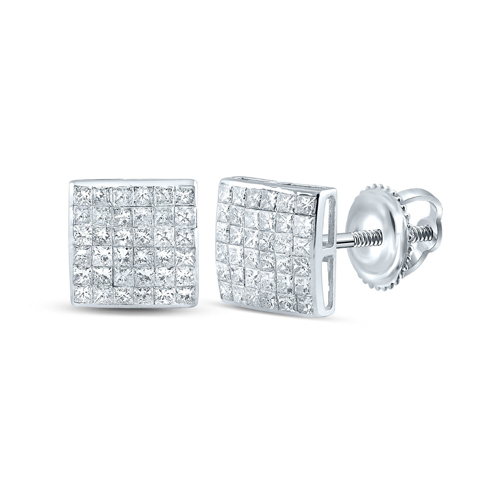 14K White Gold Womens Princess Diamond Square Earrings 1-1/2 Cttw