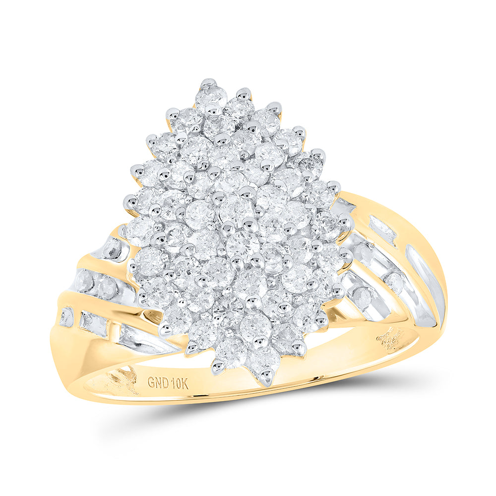 10K Yellow Gold Womens Round Diamond Oval Cluster Ring 1 Cttw, Womens Size: 5-10
