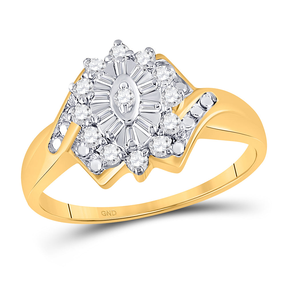 10K Yellow Gold Womens Round Diamond Cluster Ring 1/4 Cttw, Womens Size: 5-10