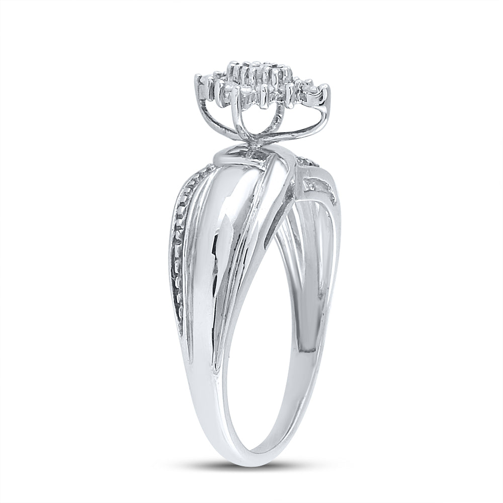 Sterling Silver Womens Round Diamond Oval Cluster Fashion Ring 1/6 Cttw, Womens Size: 5-10