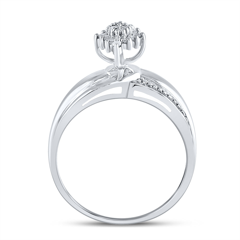 Sterling Silver Womens Round Diamond Oval Cluster Fashion Ring 1/6 Cttw, Womens Size: 5-10